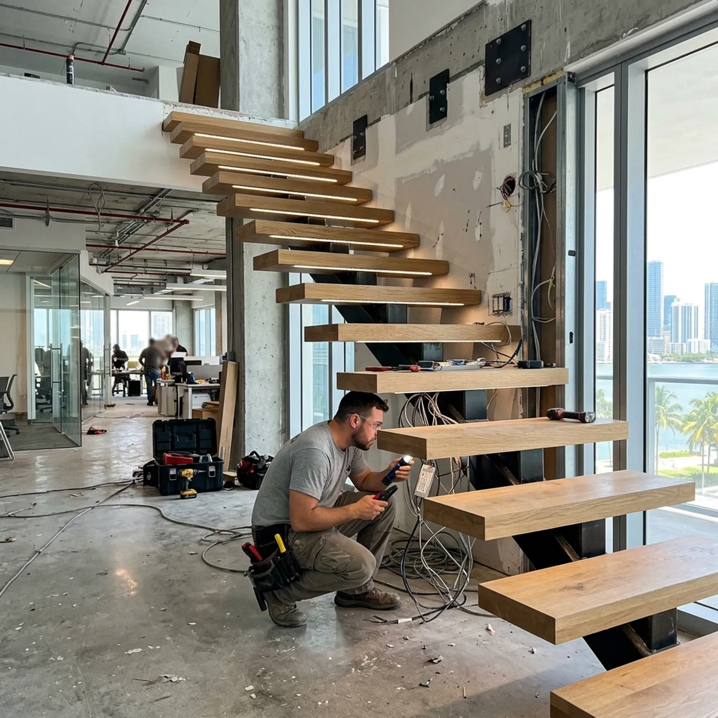 Integrated LED lighting system in a floating staircase in NYC