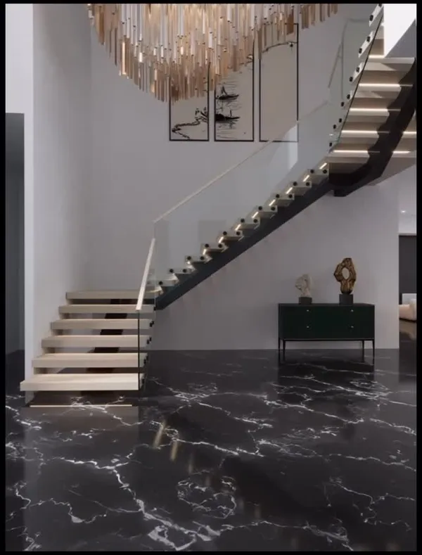 Completed custom floating staircase in a New York City home