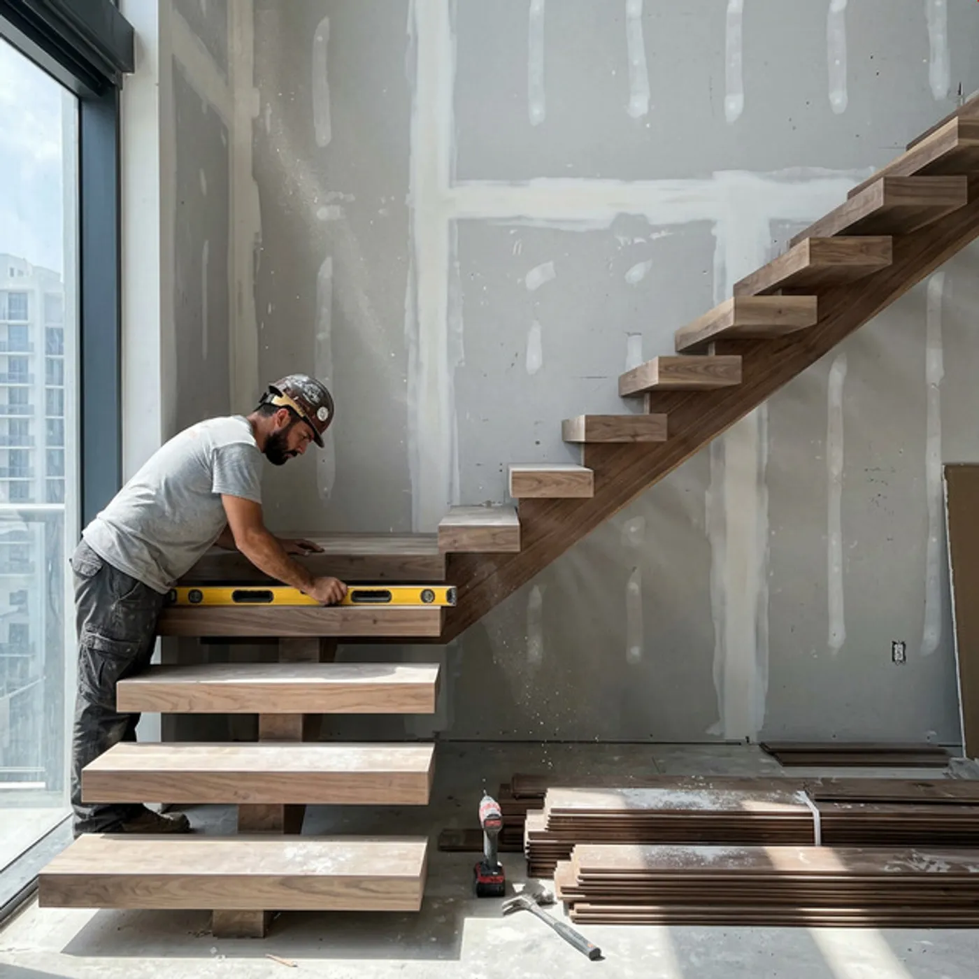 Premium hardwood floating stairs in a New York City home